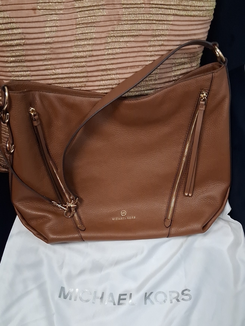 Michael Kors Cognac Brown Leather Shoulder Bag with Gold Hardware